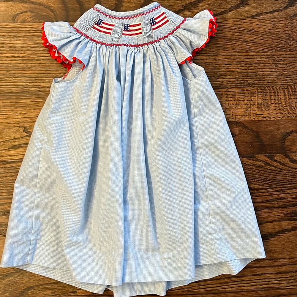 Mom & Me Smocked American Flag Bishop Flag Dress